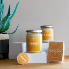Full Churro Range, 12oz candle 8oz candle, 3oz Wax melt & 1oz Sample Wax Melt
