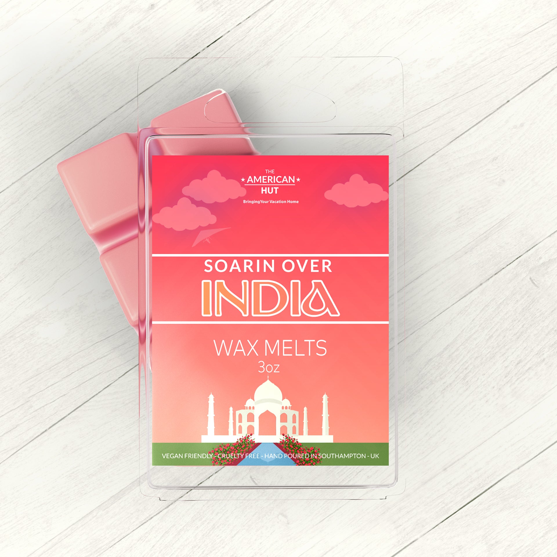 Soarin Over India Wax Melt On wooden background
